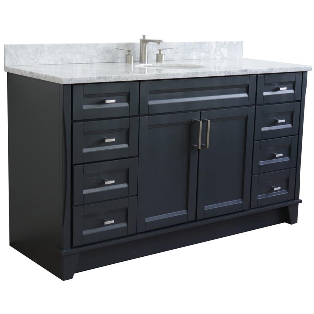 Bellaterra Terni 61" Single Vanity, Dark Gray, White Carrara Marble Top/Oval Sink