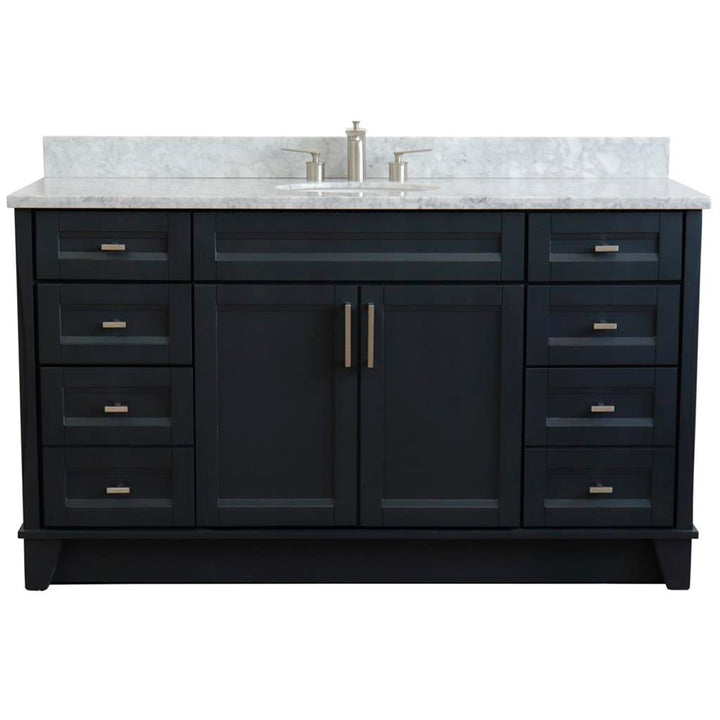 Bellaterra Terni 61" Single Vanity, Dark Gray, White Carrara Marble Top/Oval Sink