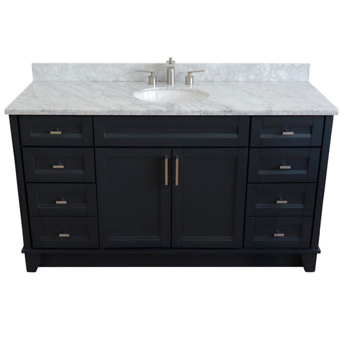 Bellaterra Terni 61" Single Vanity, Dark Gray, White Carrara Marble Top/Oval Sink