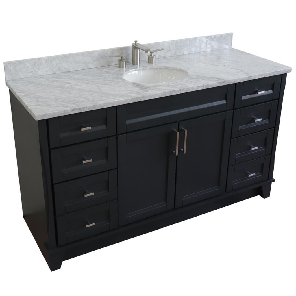 Bellaterra Terni 61" Single Vanity, Dark Gray, White Carrara Marble Top/Oval Sink