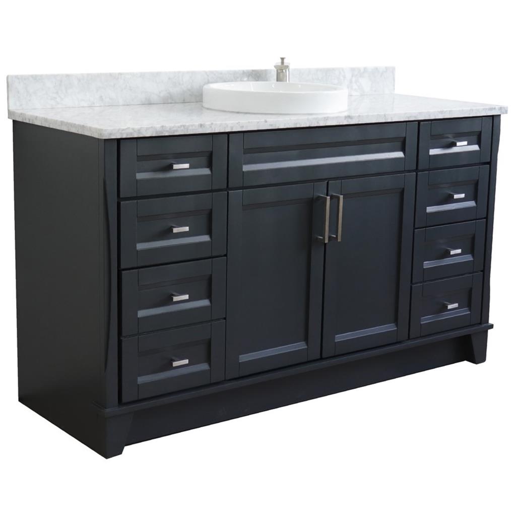 Bellaterra Terni 61" Single Vanity, Dark Gray, White Carrara Marble Top/Round Sink