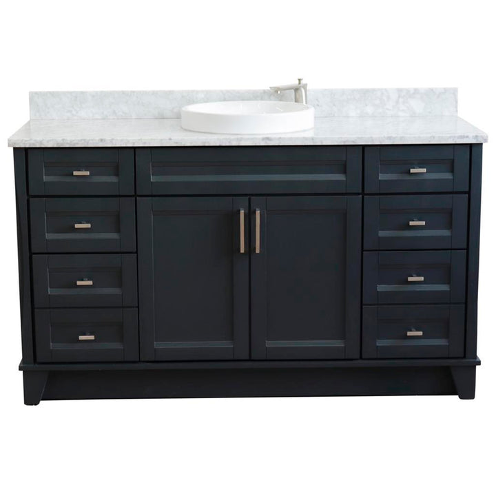 Bellaterra Terni 61" Single Vanity, Dark Gray, White Carrara Marble Top/Round Sink