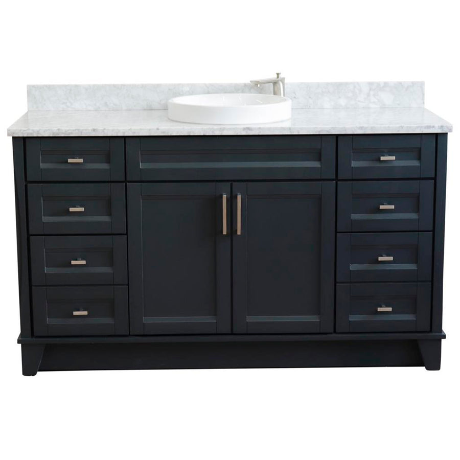 Bellaterra Terni 61" Single Vanity, Dark Gray, White Carrara Marble Top/Round Sink