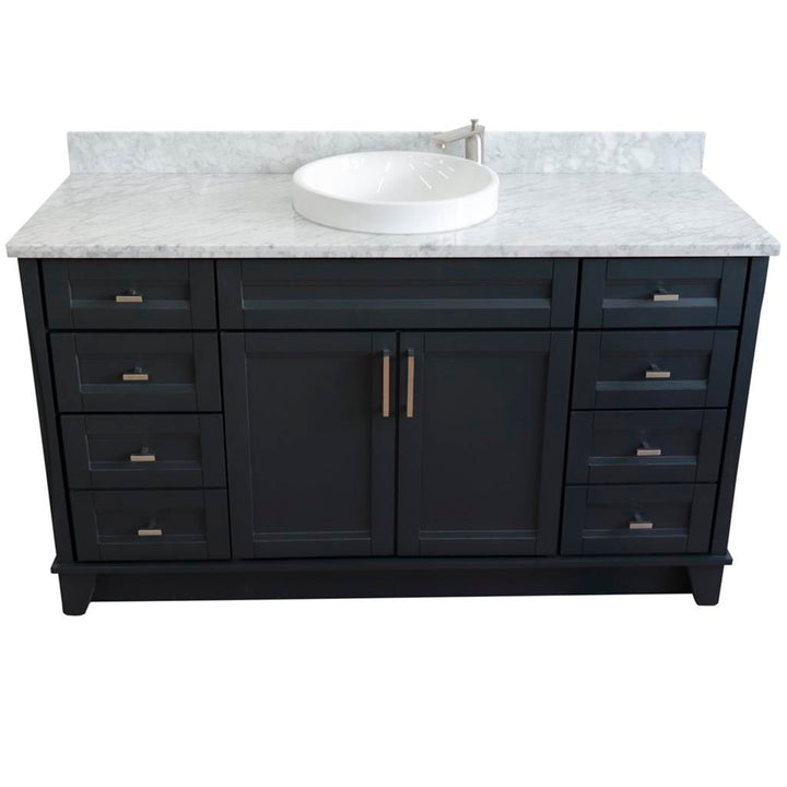 Bellaterra Terni 61" Single Vanity, Dark Gray, White Carrara Marble Top/Round Sink