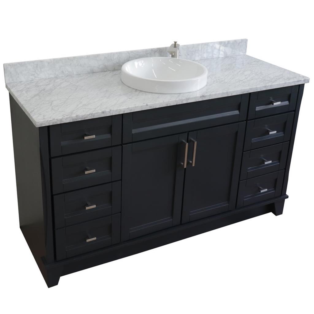 Bellaterra Terni 61" Single Vanity, Dark Gray, White Carrara Marble Top/Round Sink