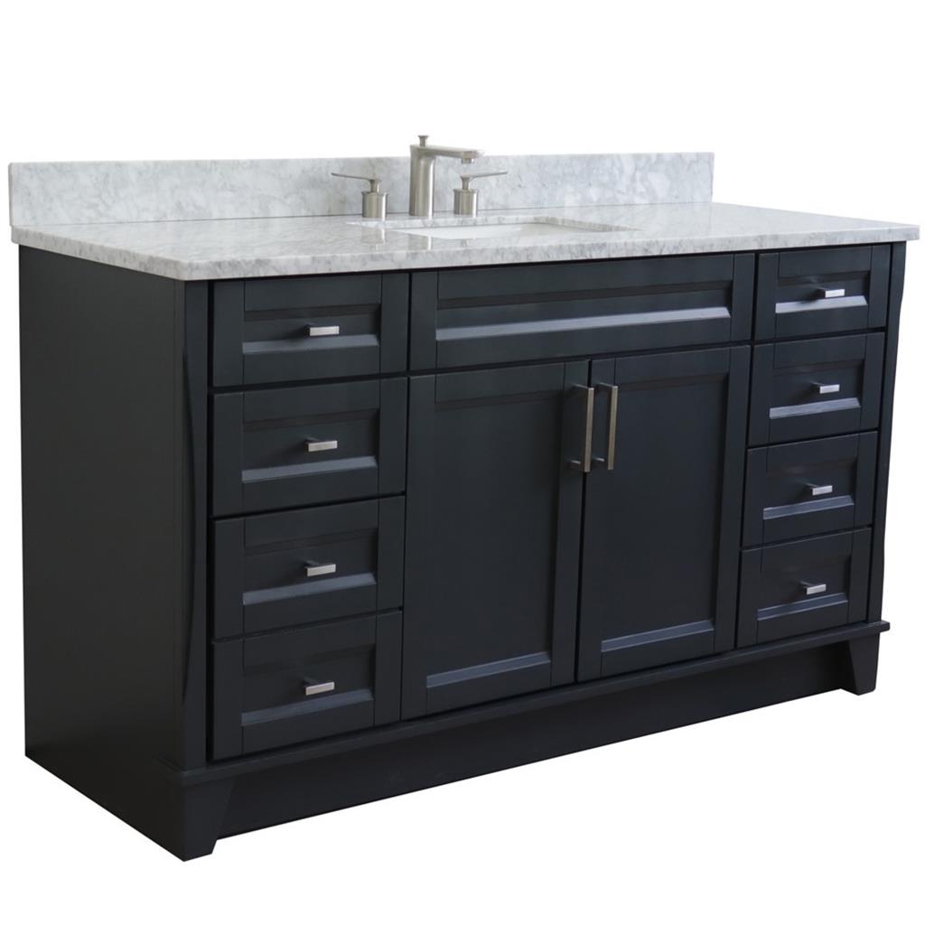 Bellaterra Terni 61" Single Vanity, Dark Gray, White Carrara Marble Top/Rectangle Sink