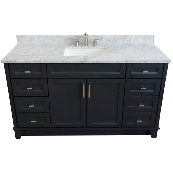 Bellaterra Terni 61" Single Vanity, Dark Gray, White Carrara Marble Top/Rectangle Sink