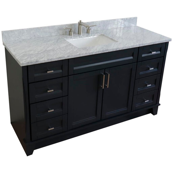 Bellaterra Terni 61" Single Vanity, Dark Gray, White Carrara Marble Top/Rectangle Sink