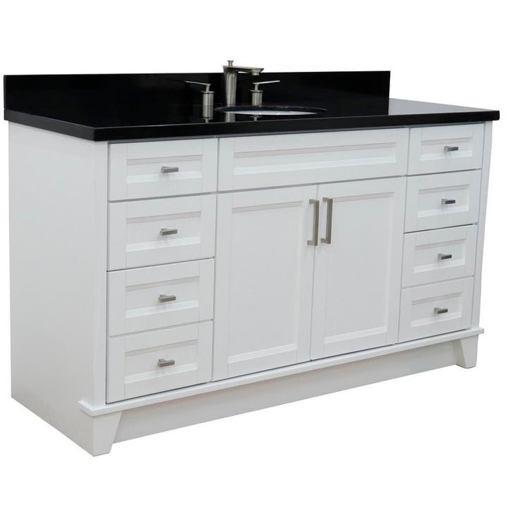 Bellaterra Terni 61" Single Vanity, White, Black Galaxy Granite Top/Oval Sink