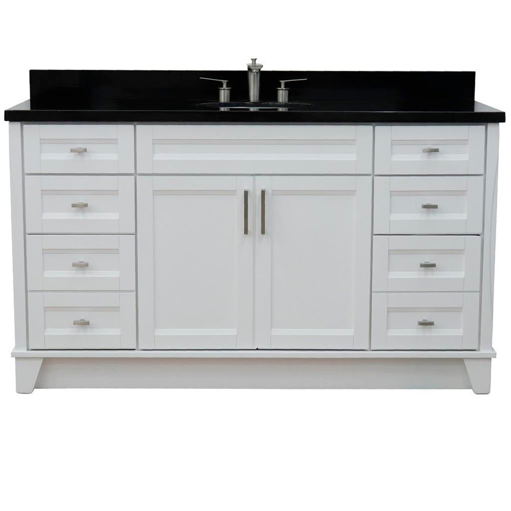 Bellaterra Terni 61" Single Vanity, White, Black Galaxy Granite Top/Oval Sink