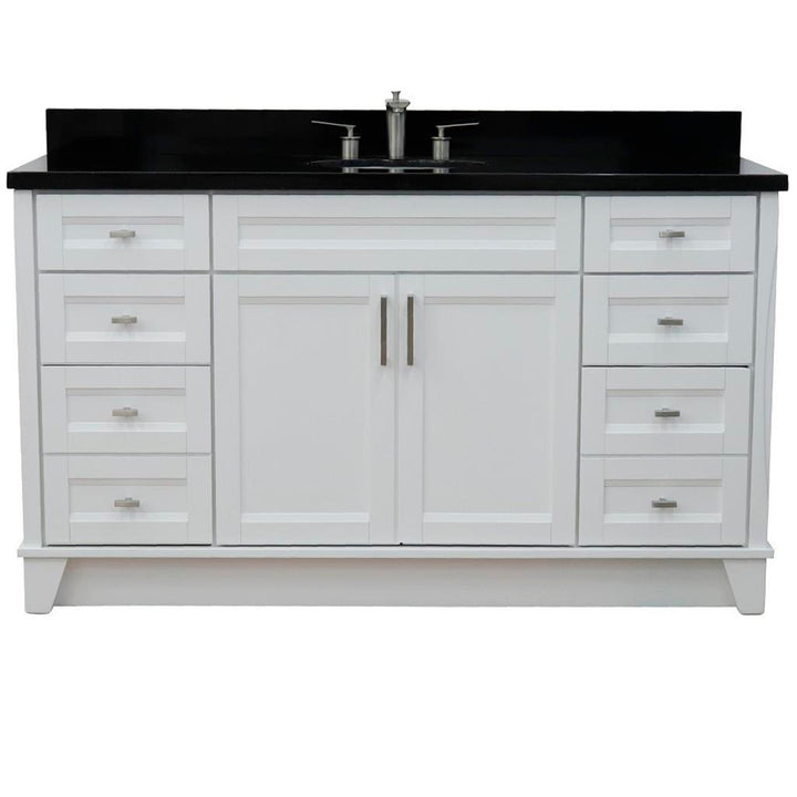 Bellaterra Terni 61" Single Vanity, White, Black Galaxy Granite Top/Oval Sink