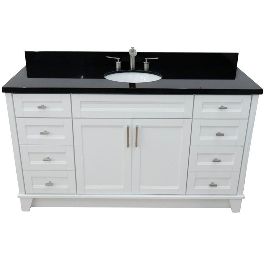 Bellaterra Terni 61" Single Vanity, White, Black Galaxy Granite Top/Oval Sink