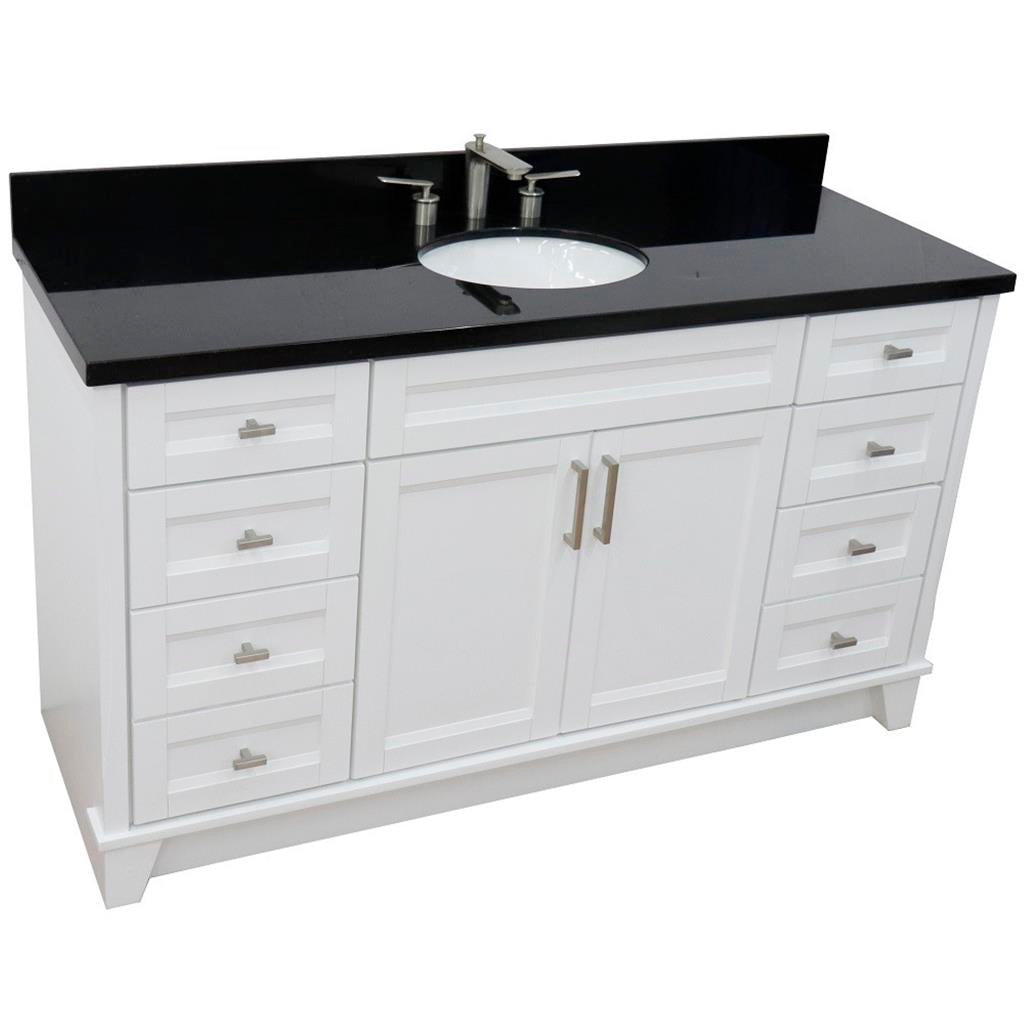 Bellaterra Terni 61" Single Vanity, White, Black Galaxy Granite Top/Oval Sink