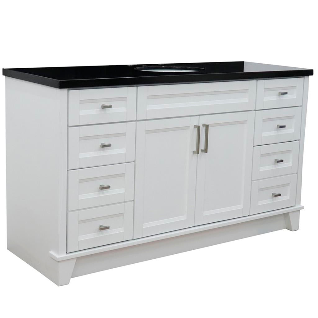 Bellaterra Terni 61" Single Vanity, White, Black Galaxy Granite Top/Oval Sink