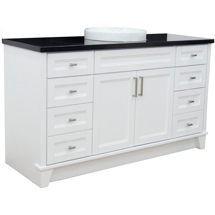 Bellaterra Terni 61" Single Vanity, White, Black Galaxy Granite Top/Round Sink