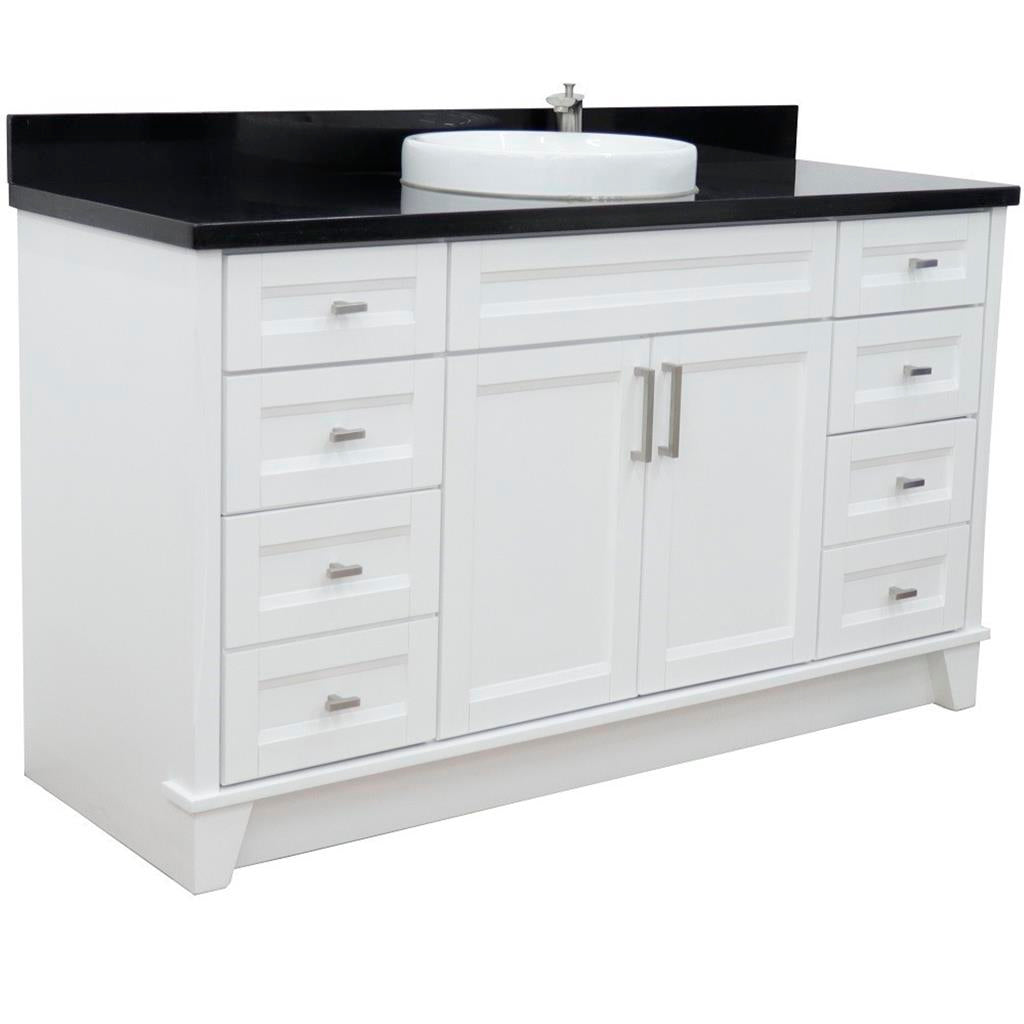 Bellaterra Terni 61" Single Vanity, White, Black Galaxy Granite Top/Round Sink