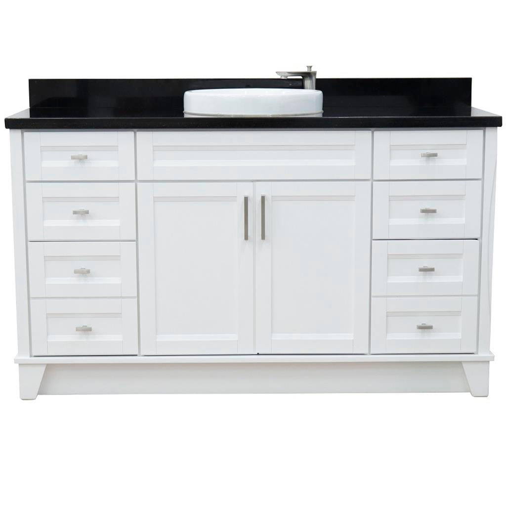 Bellaterra Terni 61" Single Vanity, White, Black Galaxy Granite Top/Round Sink