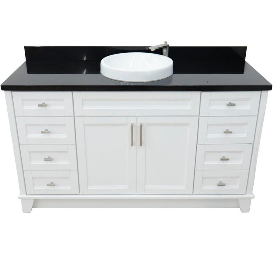 Bellaterra Terni 61" Single Vanity, White, Black Galaxy Granite Top/Round Sink