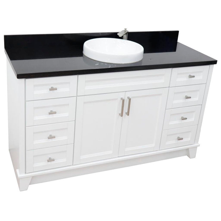 Bellaterra Terni 61" Single Vanity, White, Black Galaxy Granite Top/Round Sink