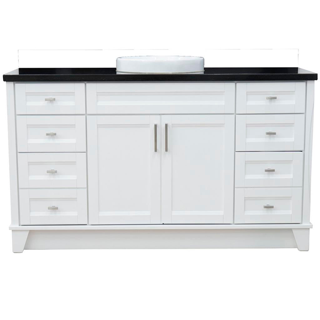 Bellaterra Terni 61" Single Vanity, White, Black Galaxy Granite Top/Round Sink