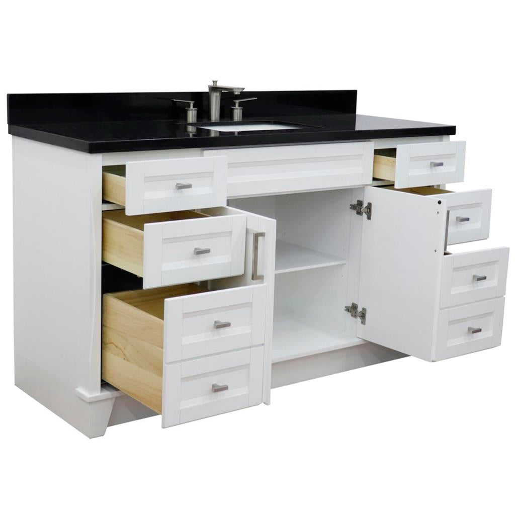 Bellaterra Terni 61" Single Vanity, White, Black Galaxy Granite Top/Rectangle Sink