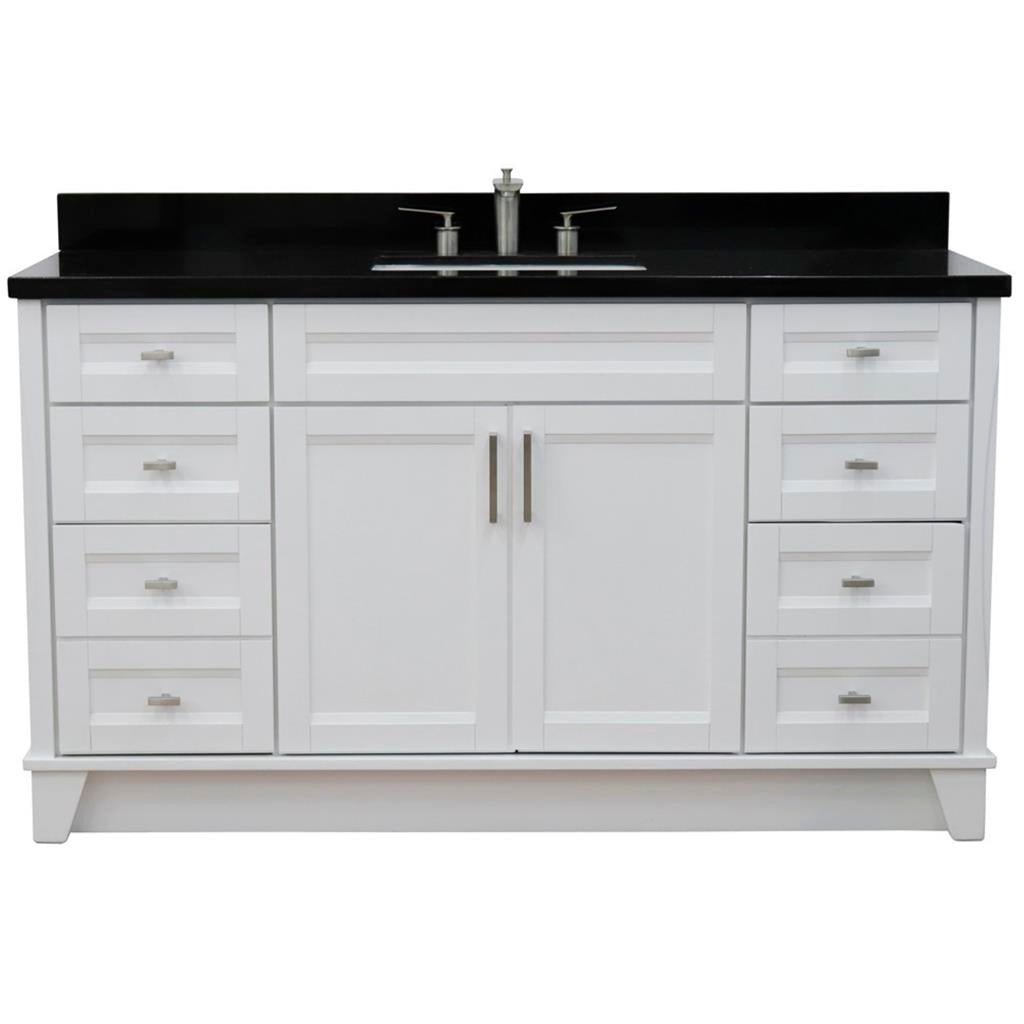 Bellaterra Terni 61" Single Vanity, White, Black Galaxy Granite Top/Rectangle Sink