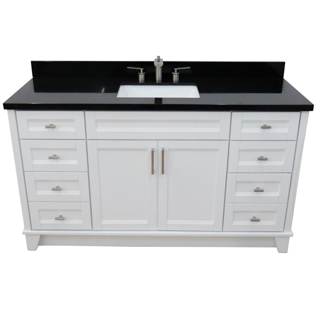 Bellaterra Terni 61" Single Vanity, White, Black Galaxy Granite Top/Rectangle Sink