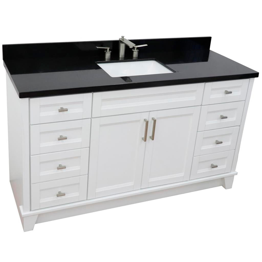 Bellaterra Terni 61" Single Vanity, White, Black Galaxy Granite Top/Rectangle Sink