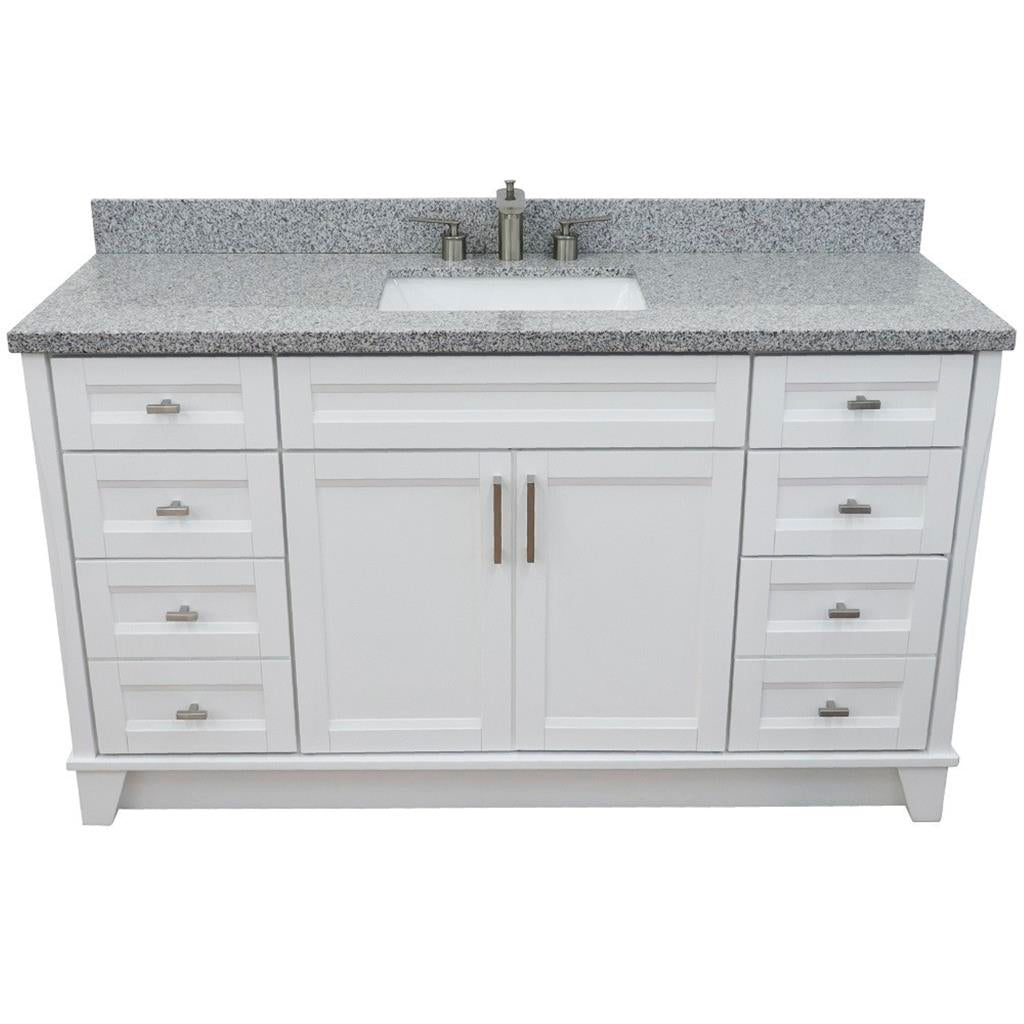 Bellaterra Terni 61" Single Vanity, White, Gray Granite Top/Rectangle Sink