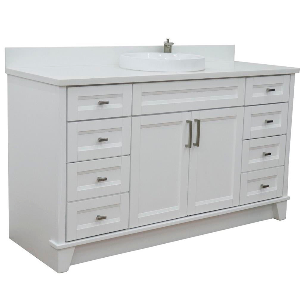 Bellaterra Terni 61" Single Vanity, White, White Quartz Top/Round Sink