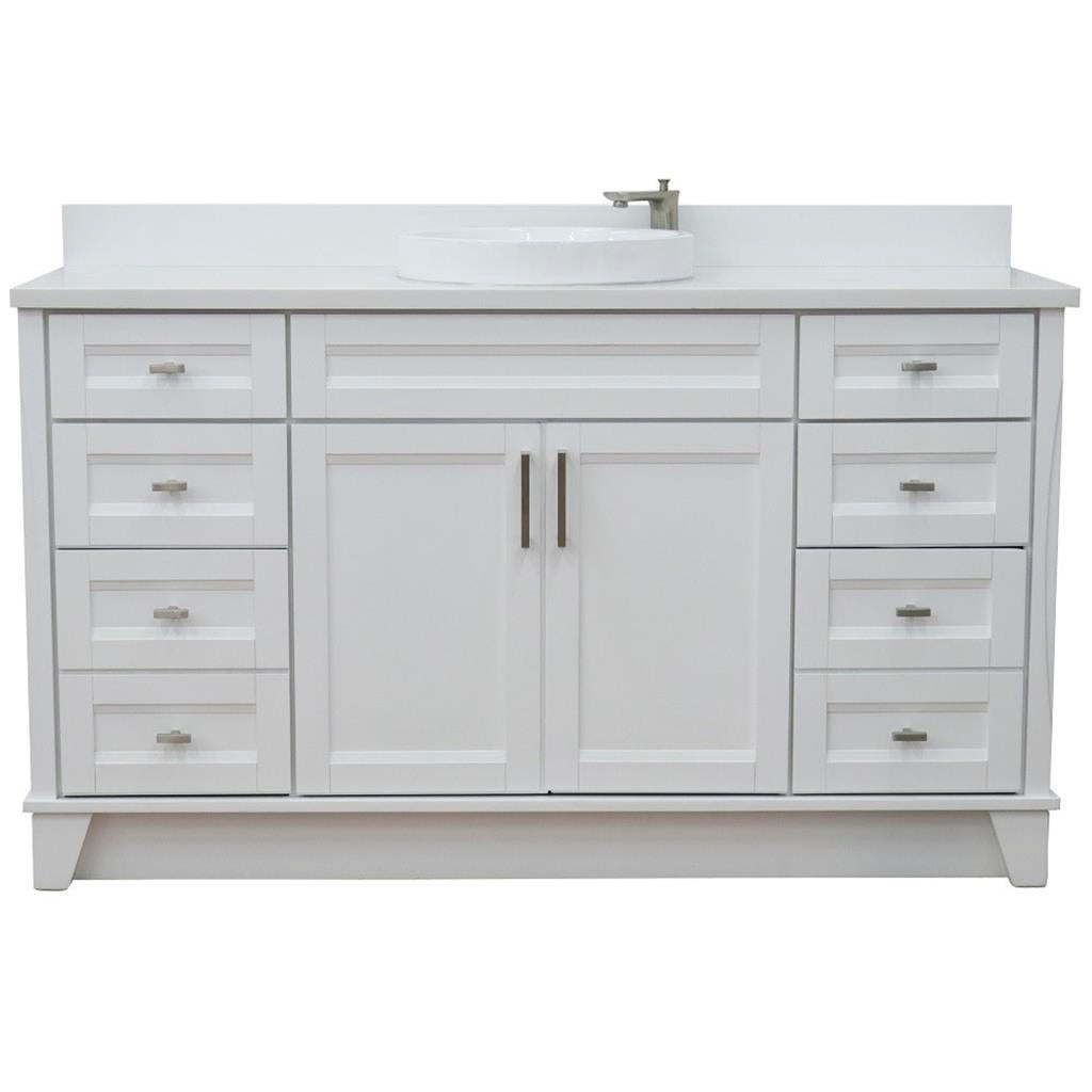 Bellaterra Terni 61" Single Vanity, White, White Quartz Top/Round Sink