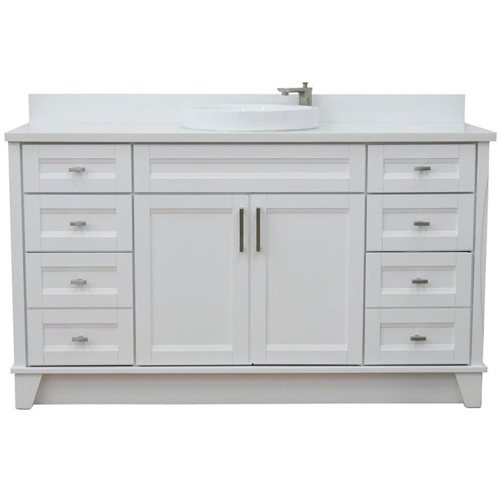 Bellaterra Terni 61" Single Vanity, White, White Quartz Top/Round Sink