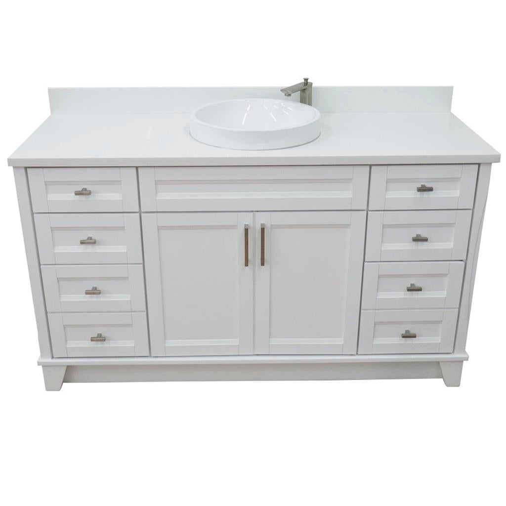 Bellaterra Terni 61" Single Vanity, White, White Quartz Top/Round Sink