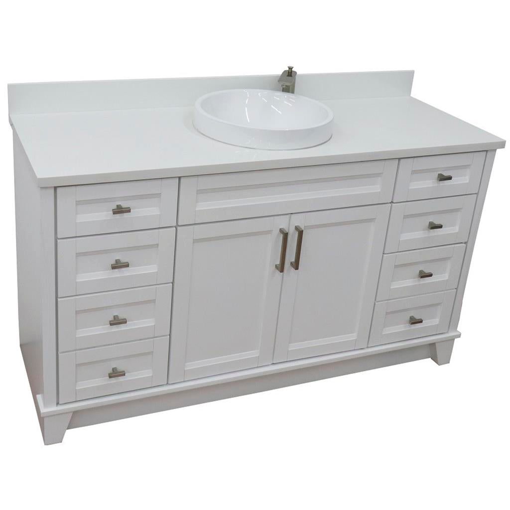 Bellaterra Terni 61" Single Vanity, White, White Quartz Top/Round Sink