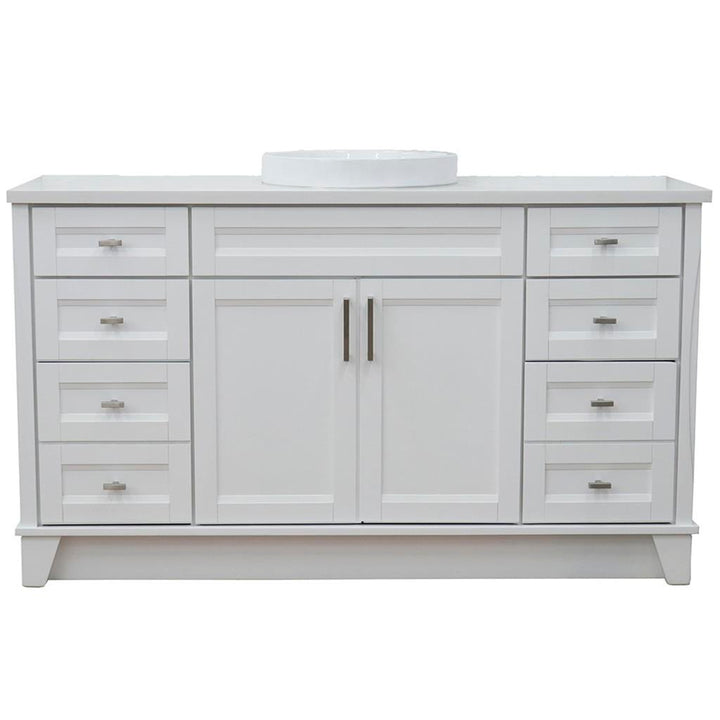 Bellaterra Terni 61" Single Vanity, White, White Quartz Top/Round Sink