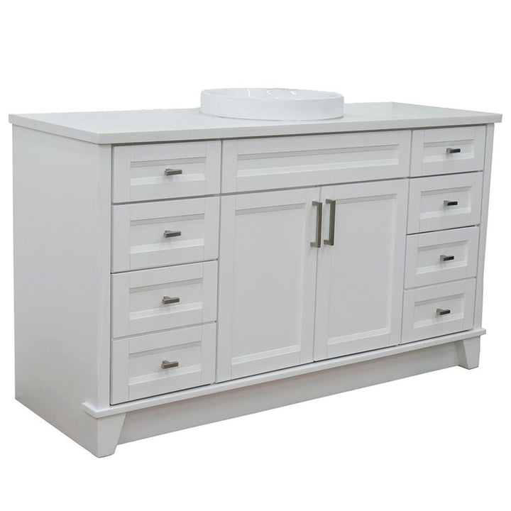 Bellaterra Terni 61" Single Vanity, White, White Quartz Top/Round Sink