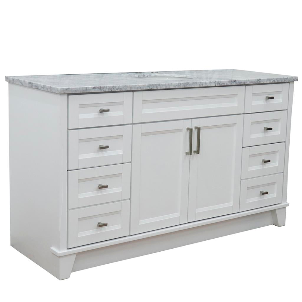 Bellaterra Terni 61" Single Vanity, White, White Carrara Marble Top/Oval Sink