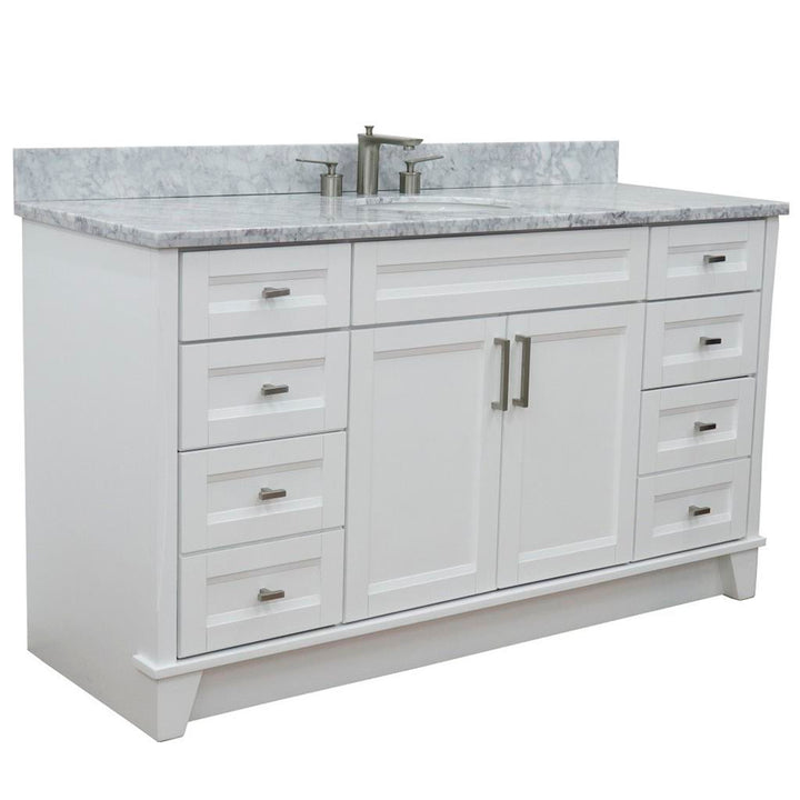 Bellaterra Terni 61" Single Vanity, White, White Carrara Marble Top/Oval Sink