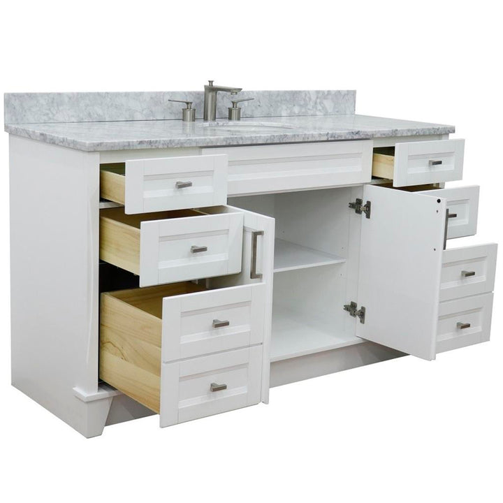 Bellaterra Terni 61" Single Vanity, White, White Carrara Marble Top/Oval Sink