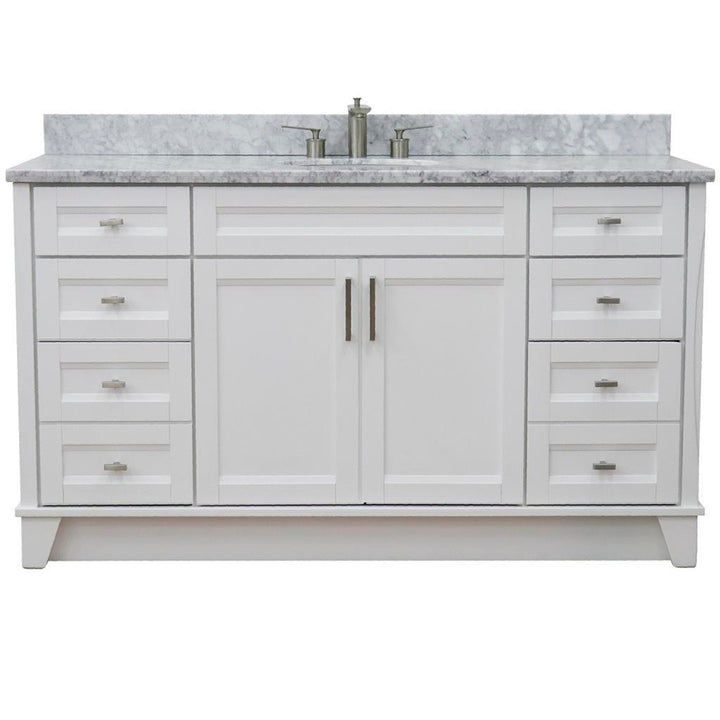 Bellaterra Terni 61" Single Vanity, White, White Carrara Marble Top/Oval Sink