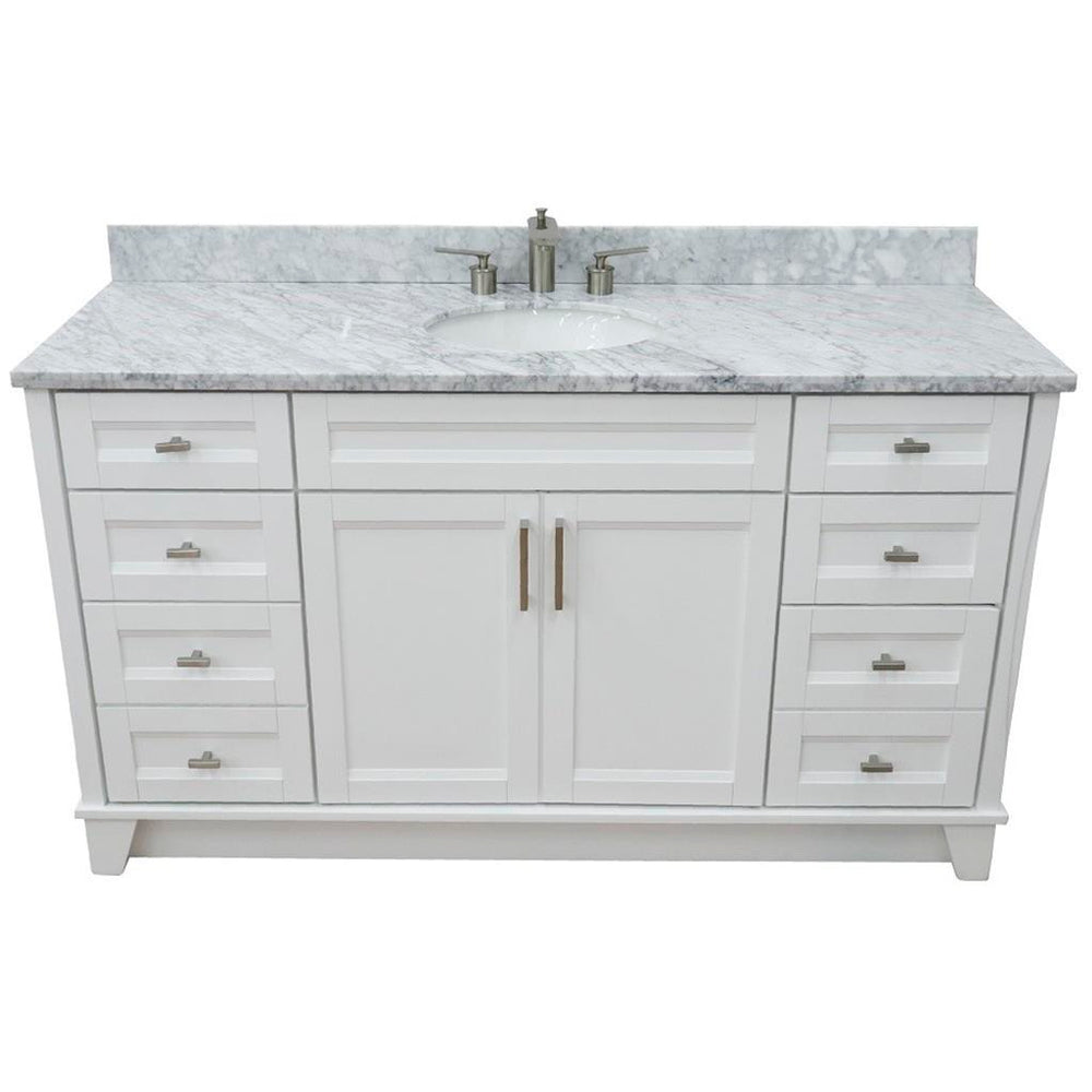 Bellaterra Terni 61" Single Vanity, White, White Carrara Marble Top/Oval Sink