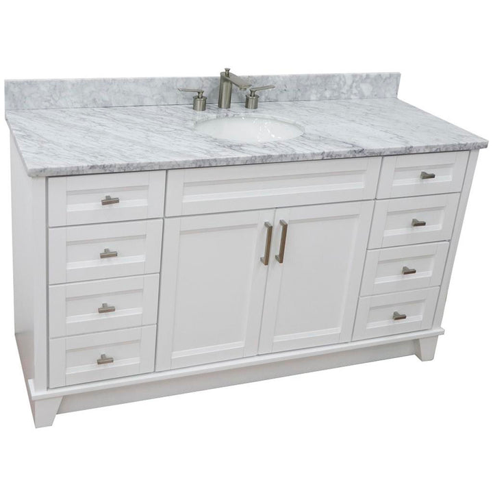 Bellaterra Terni 61" Single Vanity, White, White Carrara Marble Top/Oval Sink