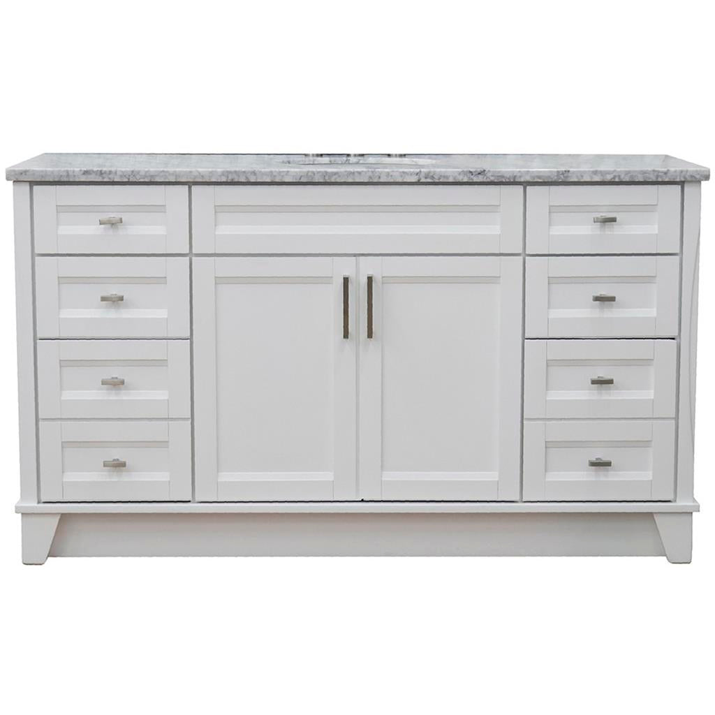 Bellaterra Terni 61" Single Vanity, White, White Carrara Marble Top/Oval Sink