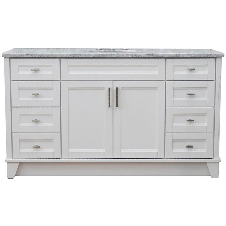 Bellaterra Terni 61" Single Vanity, White, White Carrara Marble Top/Oval Sink