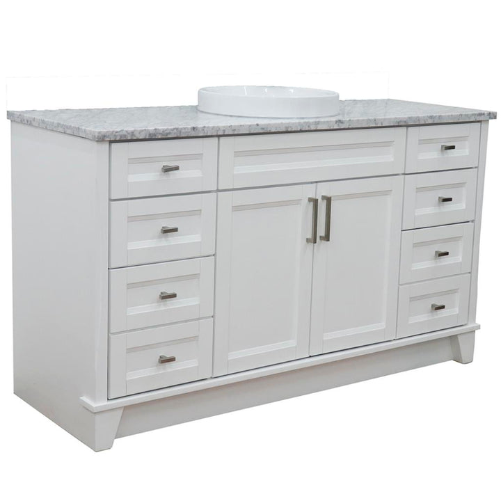 Bellaterra Terni 61" Single Vanity, White, White Carrara Marble Top/Round Sink