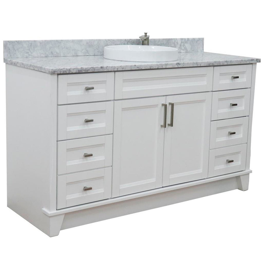 Bellaterra Terni 61" Single Vanity, White, White Carrara Marble Top/Round Sink