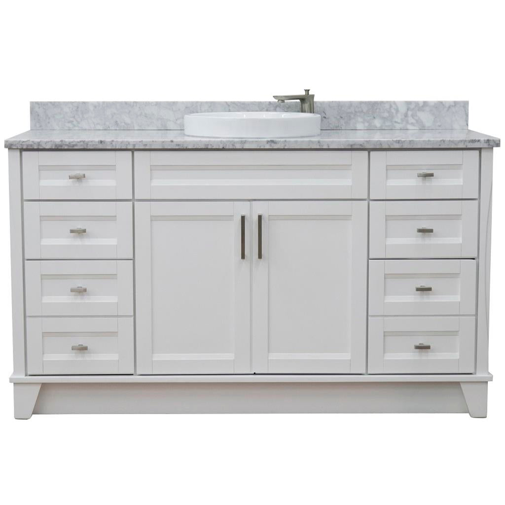 Bellaterra Terni 61" Single Vanity, White, White Carrara Marble Top/Round Sink