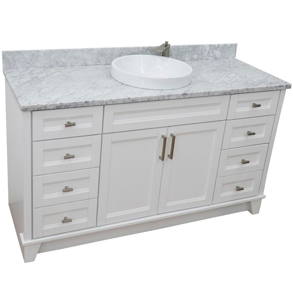 Bellaterra Terni 61" Single Vanity, White, White Carrara Marble Top/Round Sink