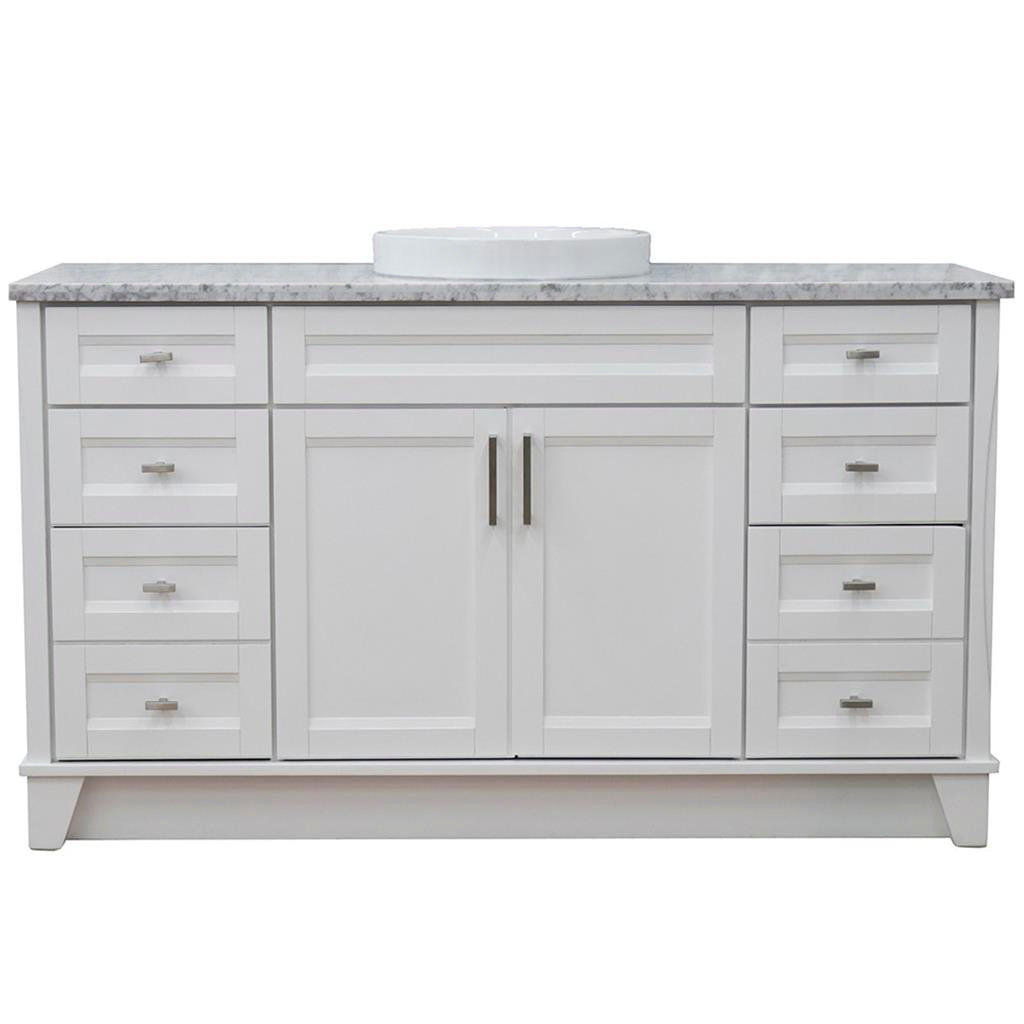 Bellaterra Terni 61" Single Vanity, White, White Carrara Marble Top/Round Sink