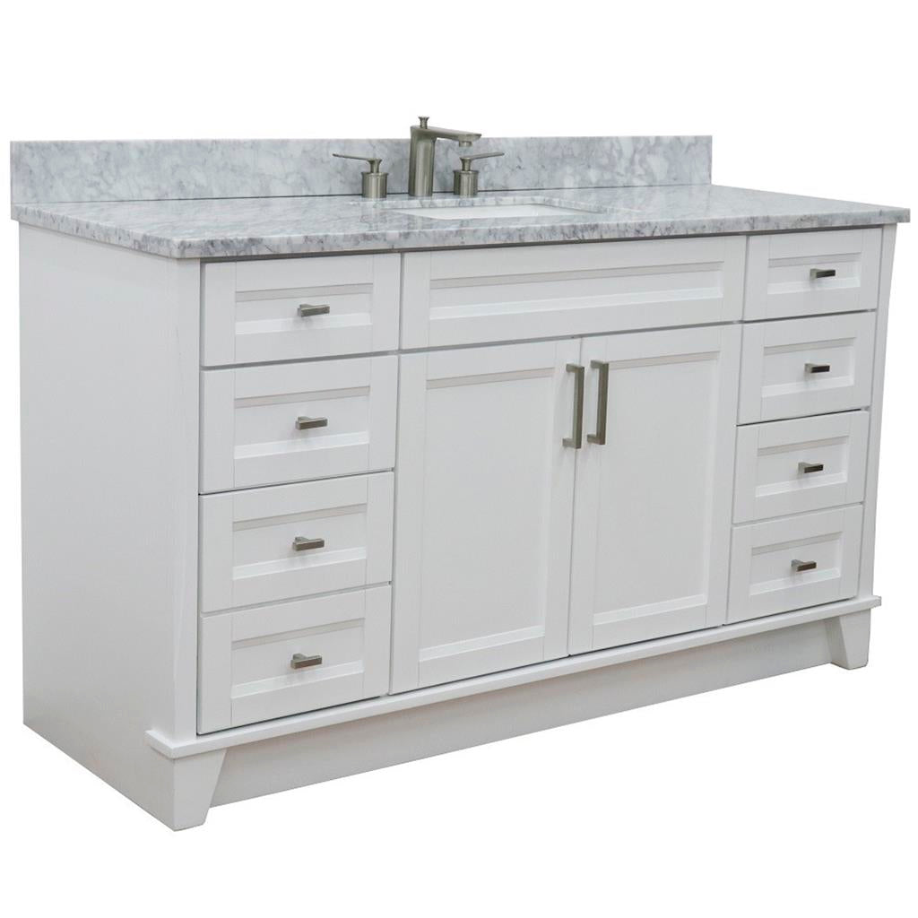 Bellaterra Terni 61" Single Vanity, White, White Carrara Marble Top/Rectangle Sink